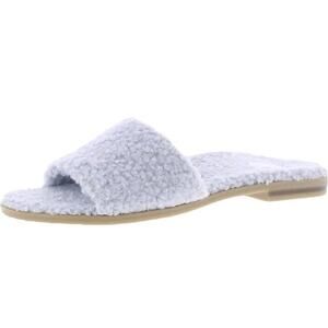 Vionic Furry Slides Sandals Women 11 Citrine Semi Block Heels Shoes Blue Gray